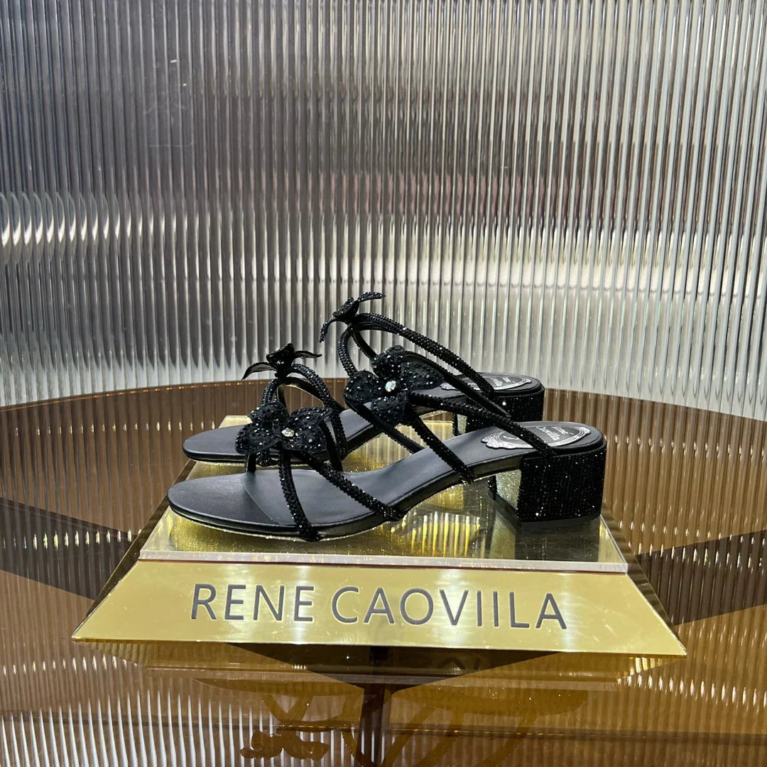 Lace Flower Crystal Sandals